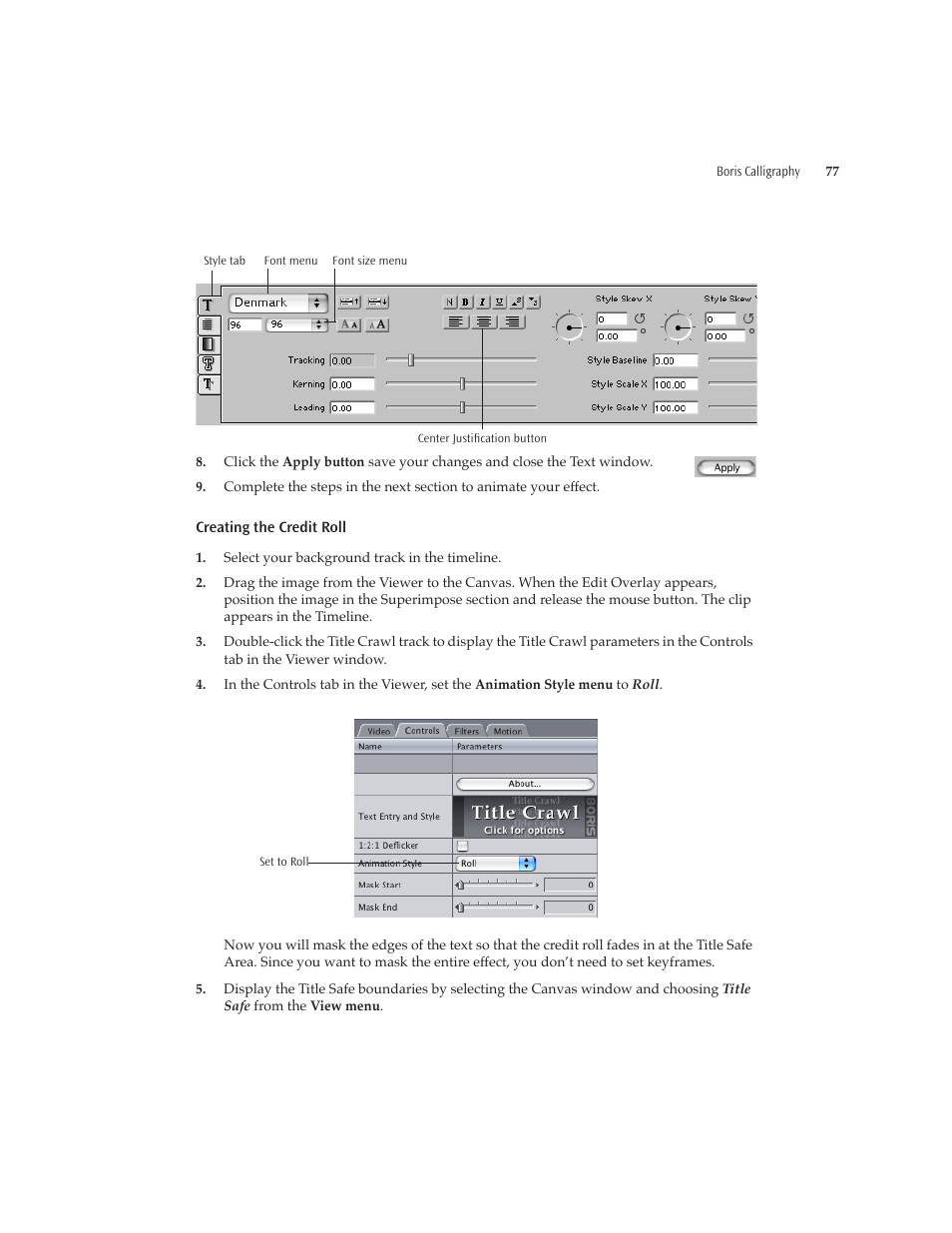 Creating the credit roll | Boris FX Boris Calligraphy Version 2.0 User Manual | Page 77 / 84