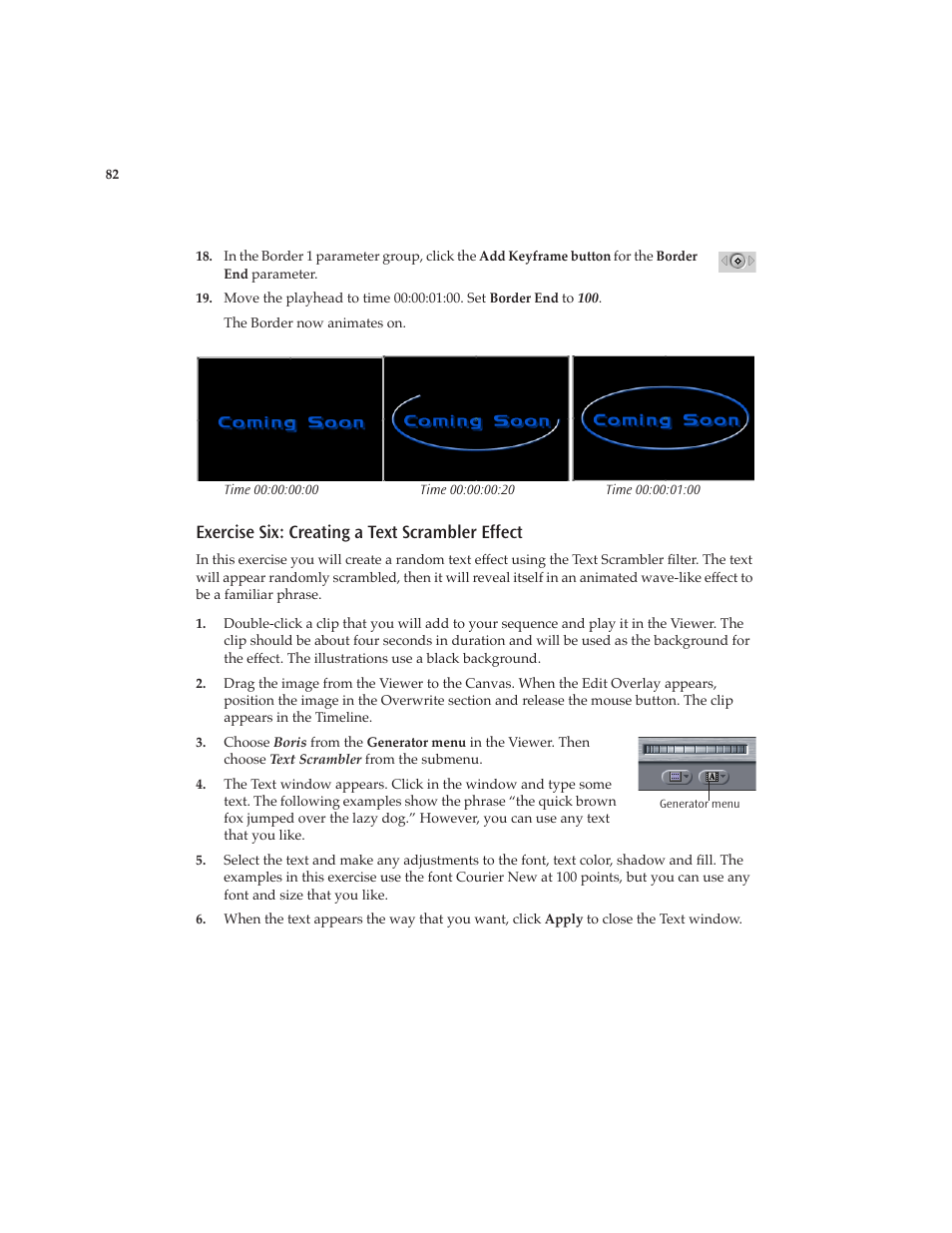 Exercise six: creating a text scrambler effect | Boris FX Boris Calligraphy Version 2.0 User Manual | Page 82 / 84