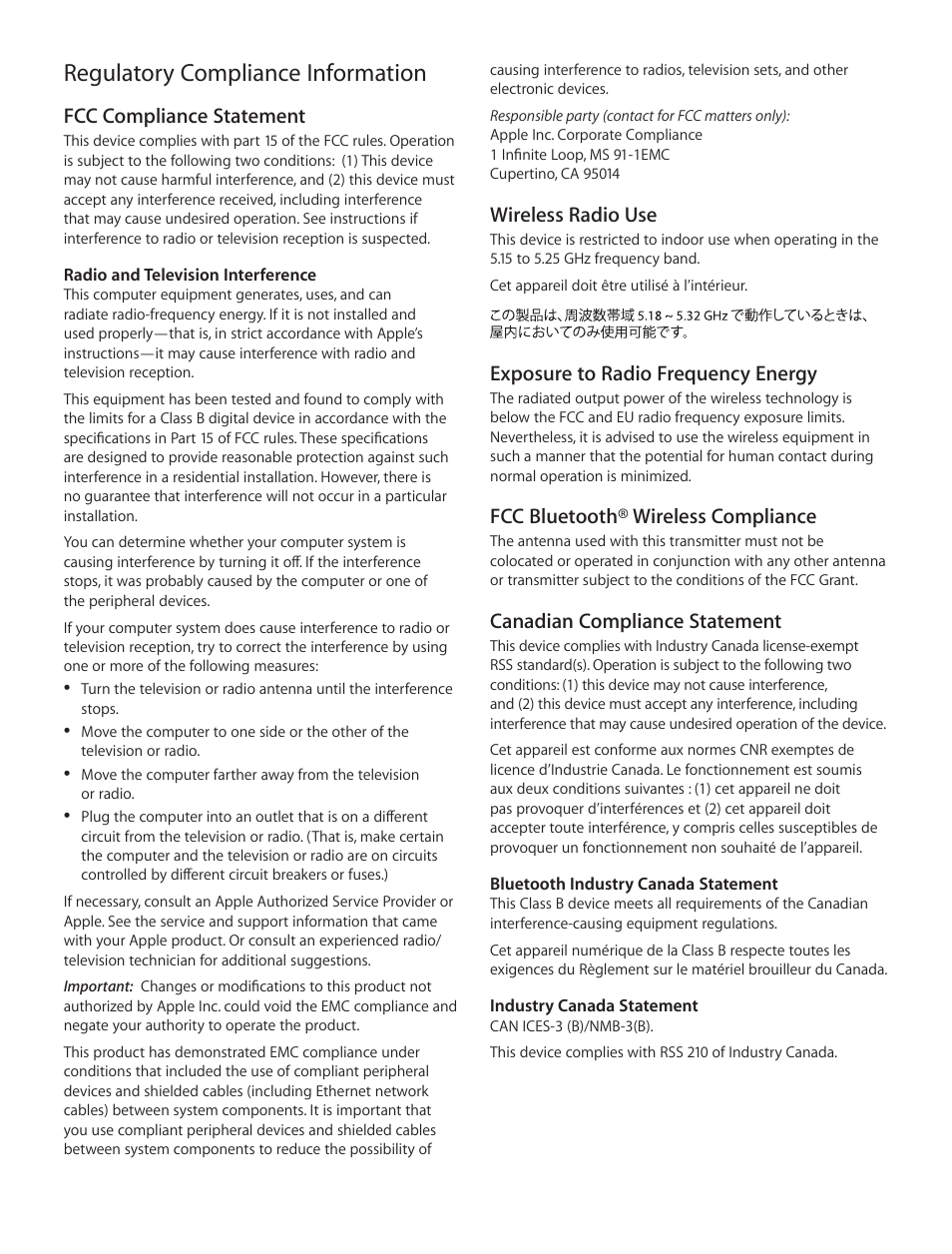 Regulatory compliance information | Apple iMac (Late 2013, Mid 2014) User Manual | Page 5 / 12