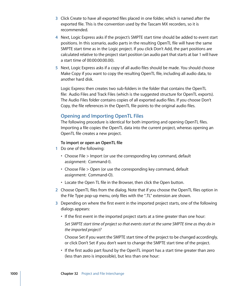Opening and importing opentl files | Apple Logic Express 9 User Manual | Page 1000 / 1294