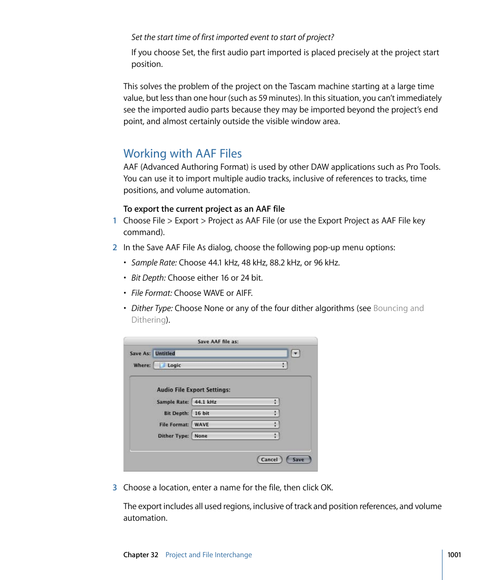 Working with aaf files | Apple Logic Express 9 User Manual | Page 1001 / 1294