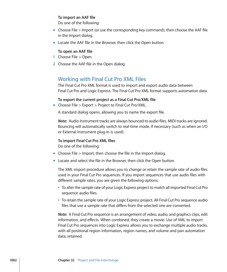 Working with final cut pro xml files | Apple Logic Express 9 User Manual | Page 1002 / 1294