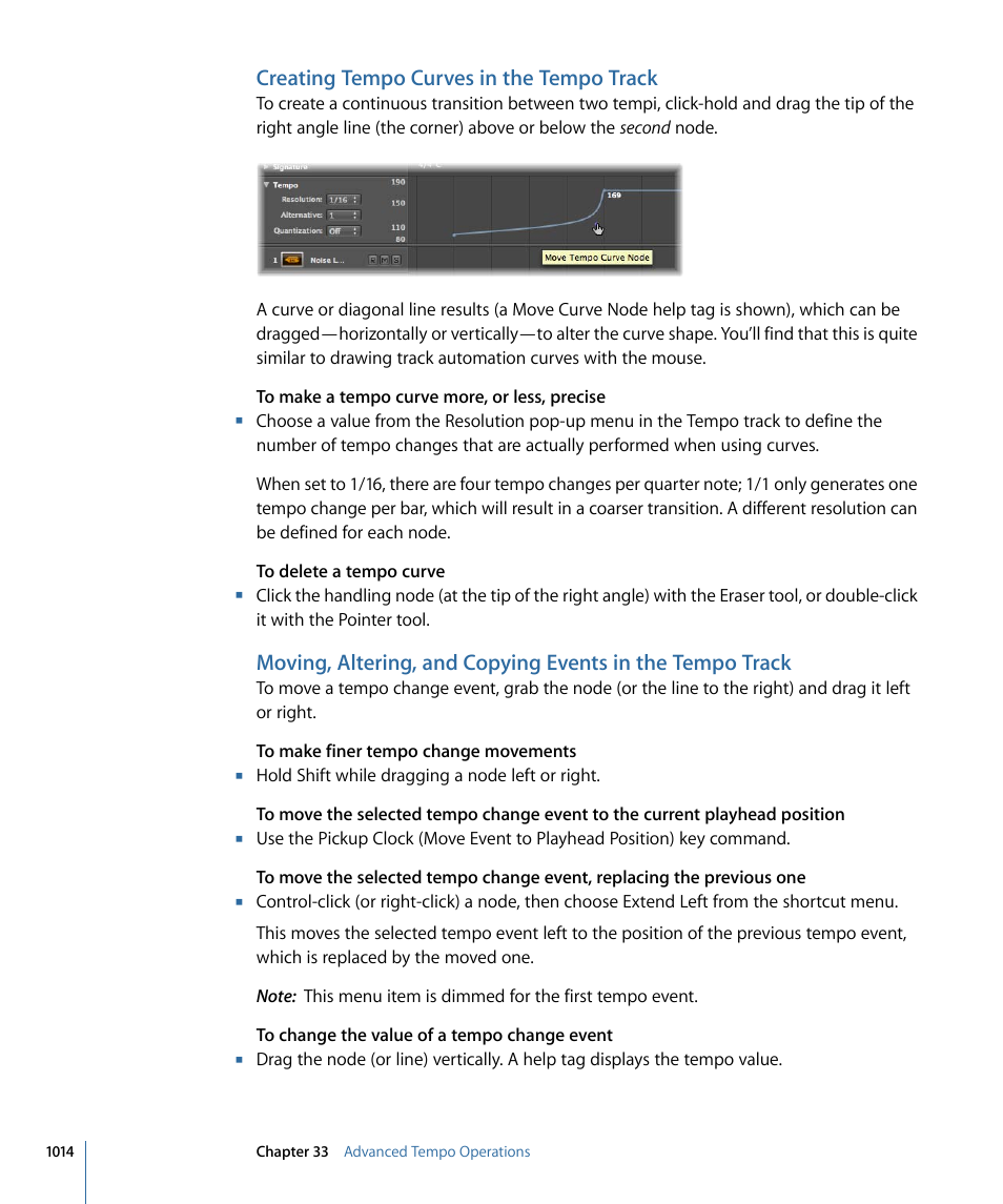 Creating tempo curves in the tempo track | Apple Logic Express 9 User Manual | Page 1014 / 1294