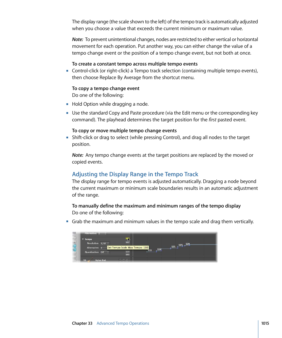 Adjusting the display range in the tempo track | Apple Logic Express 9 User Manual | Page 1015 / 1294