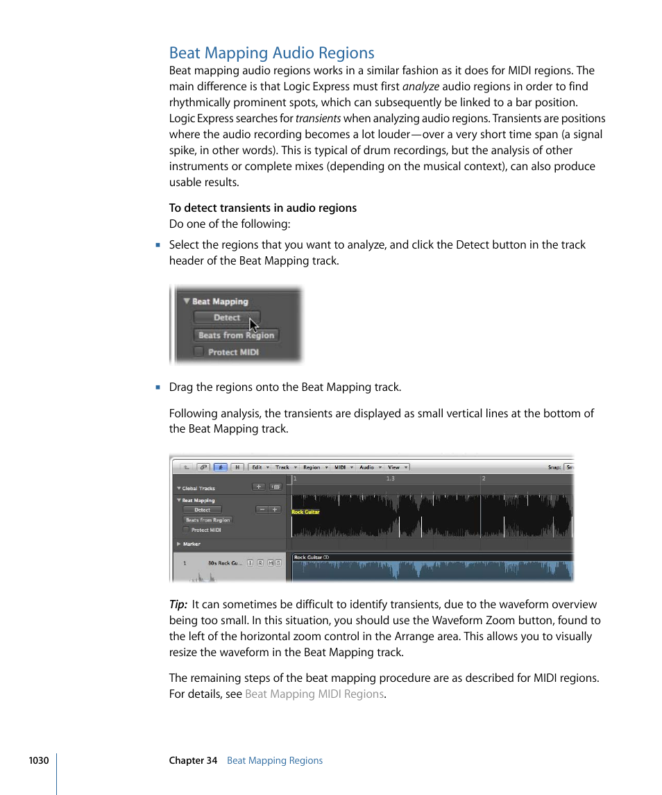 Beat mapping audio regions | Apple Logic Express 9 User Manual | Page 1030 / 1294