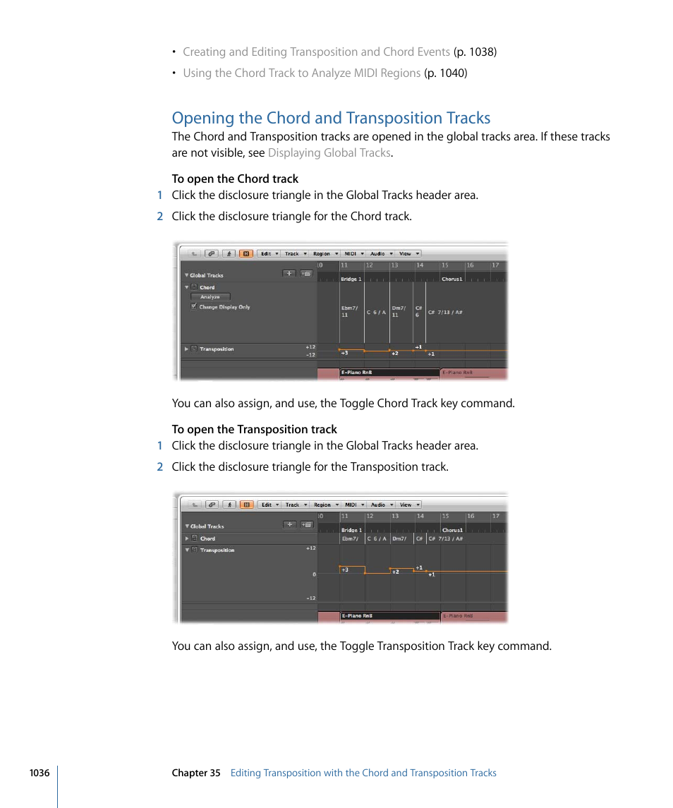 Opening the chord and transposition tracks | Apple Logic Express 9 User Manual | Page 1036 / 1294