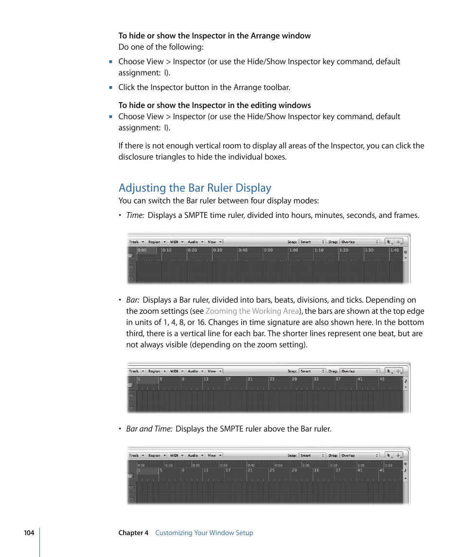 Adjusting the bar ruler display | Apple Logic Express 9 User Manual | Page 104 / 1294