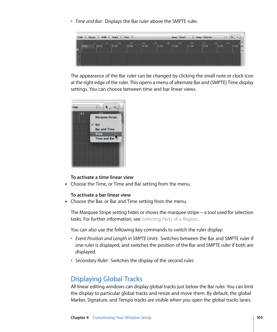 Displaying global tracks | Apple Logic Express 9 User Manual | Page 105 / 1294