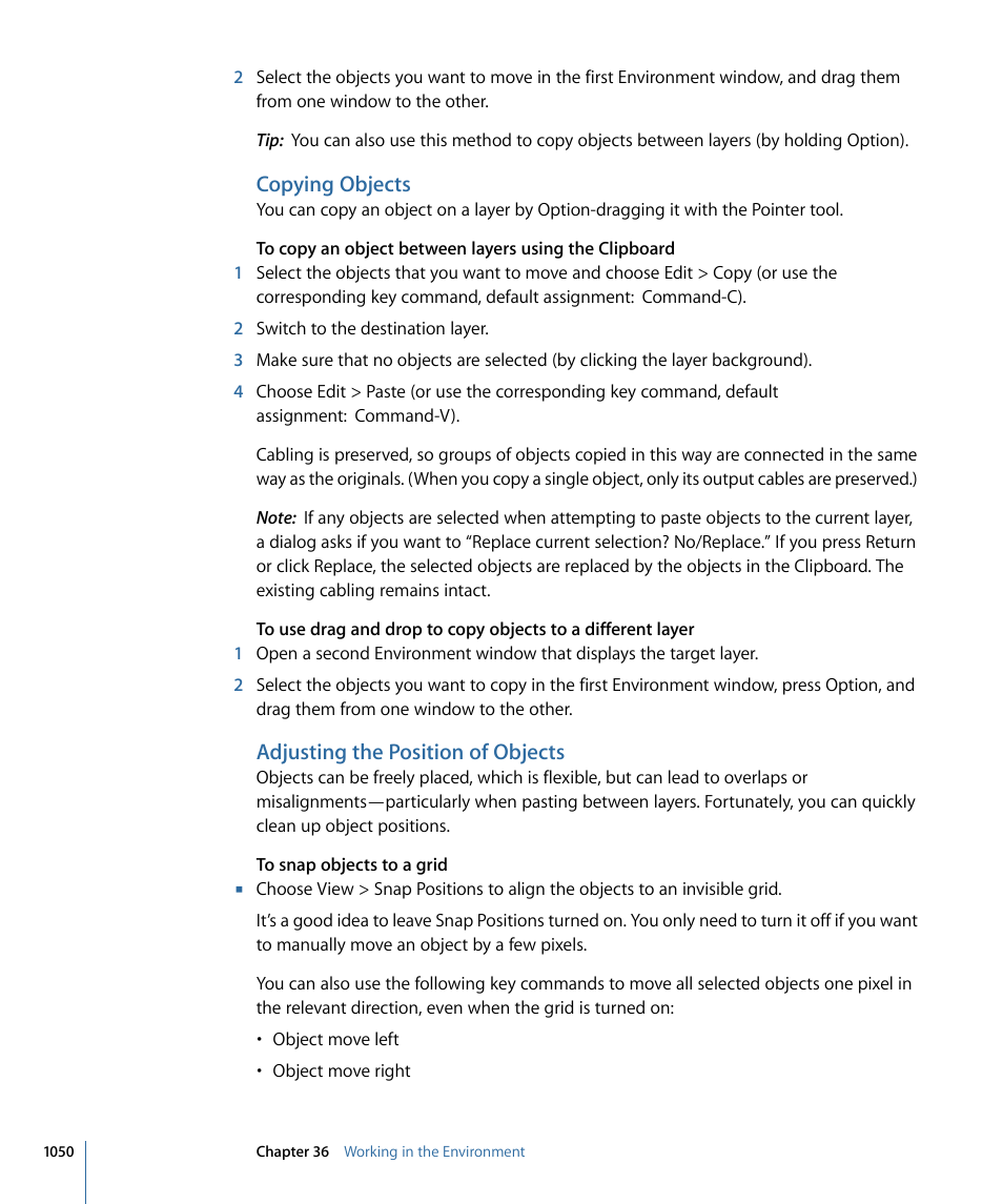 Copying objects, Adjusting the position of objects | Apple Logic Express 9 User Manual | Page 1050 / 1294