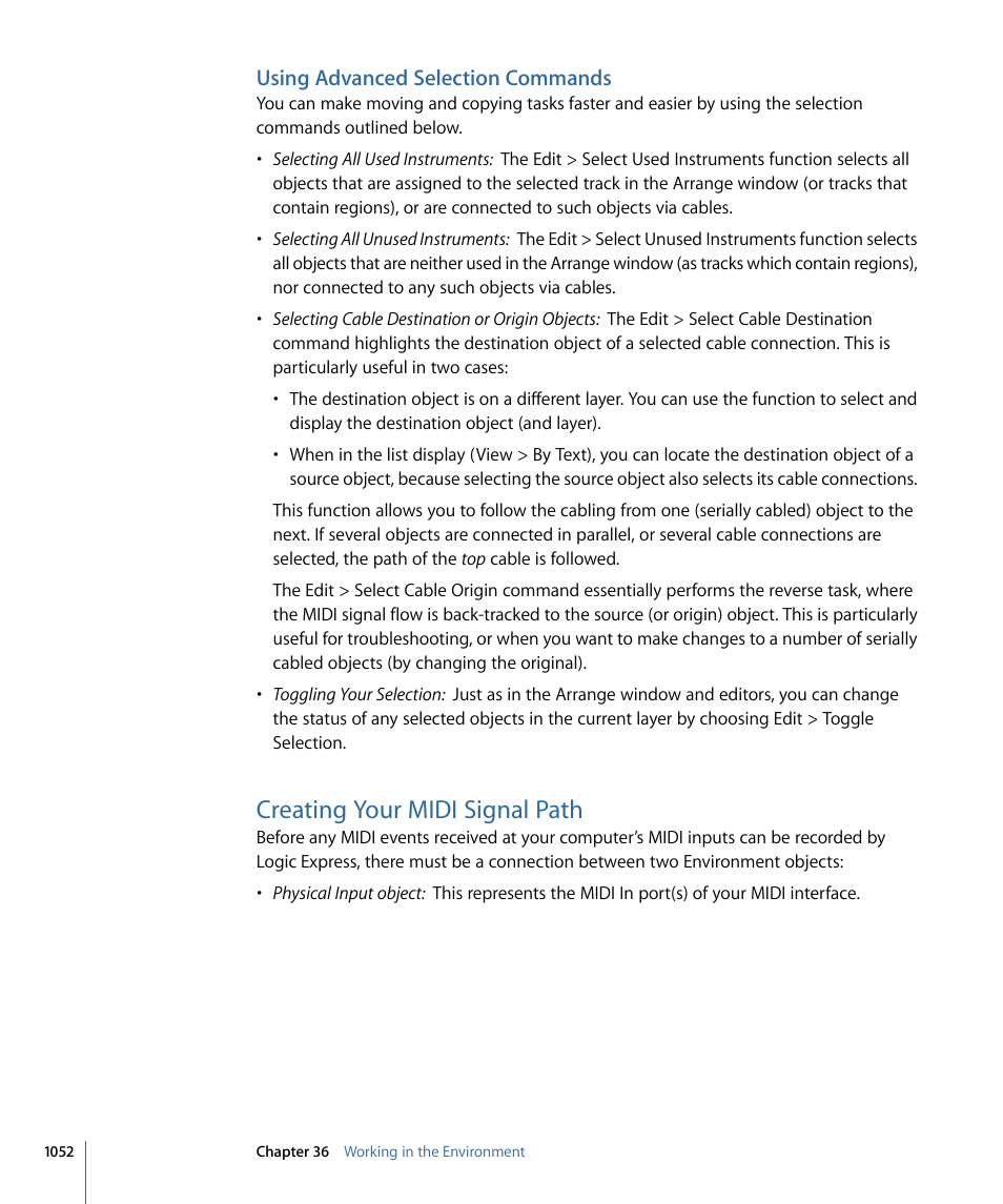 Using advanced selection commands, Creating your midi signal path | Apple Logic Express 9 User Manual | Page 1052 / 1294