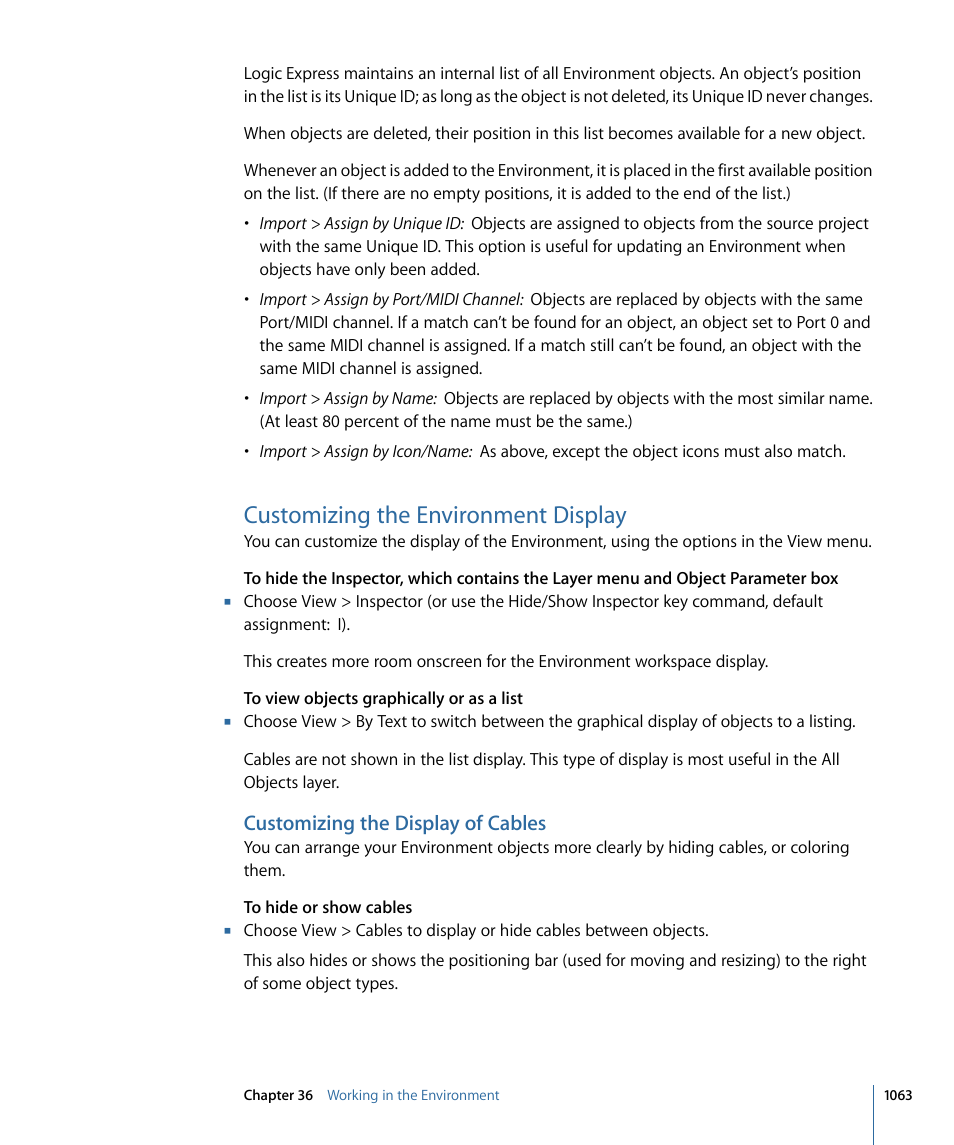 Customizing the environment display, Customizing the display of cables | Apple Logic Express 9 User Manual | Page 1063 / 1294