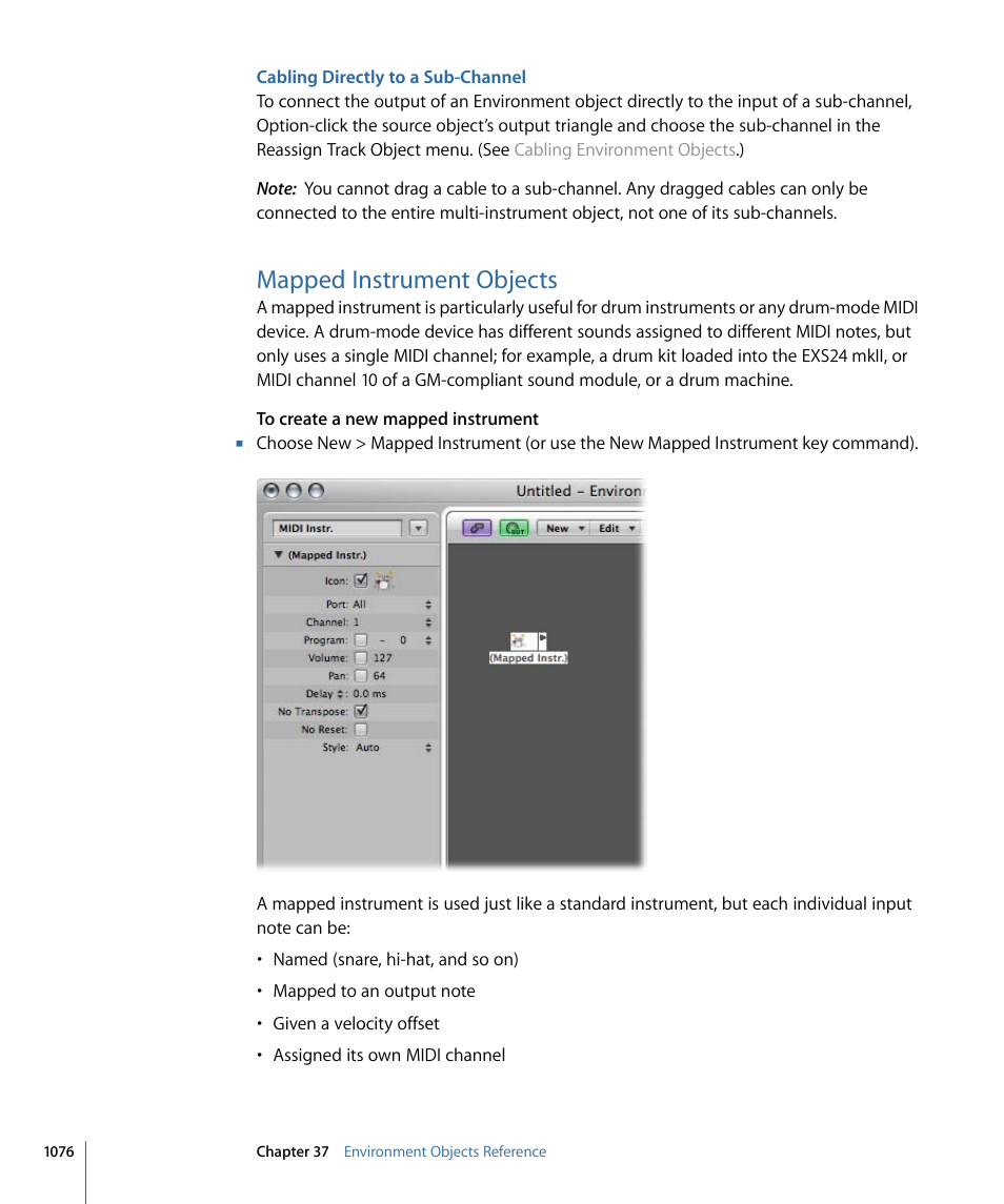 Cabling directly to a sub-channel, Mapped instrument objects | Apple Logic Express 9 User Manual | Page 1076 / 1294
