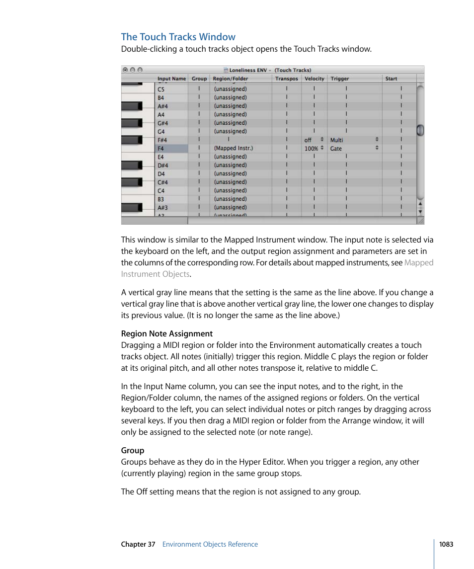 The touch tracks window | Apple Logic Express 9 User Manual | Page 1083 / 1294