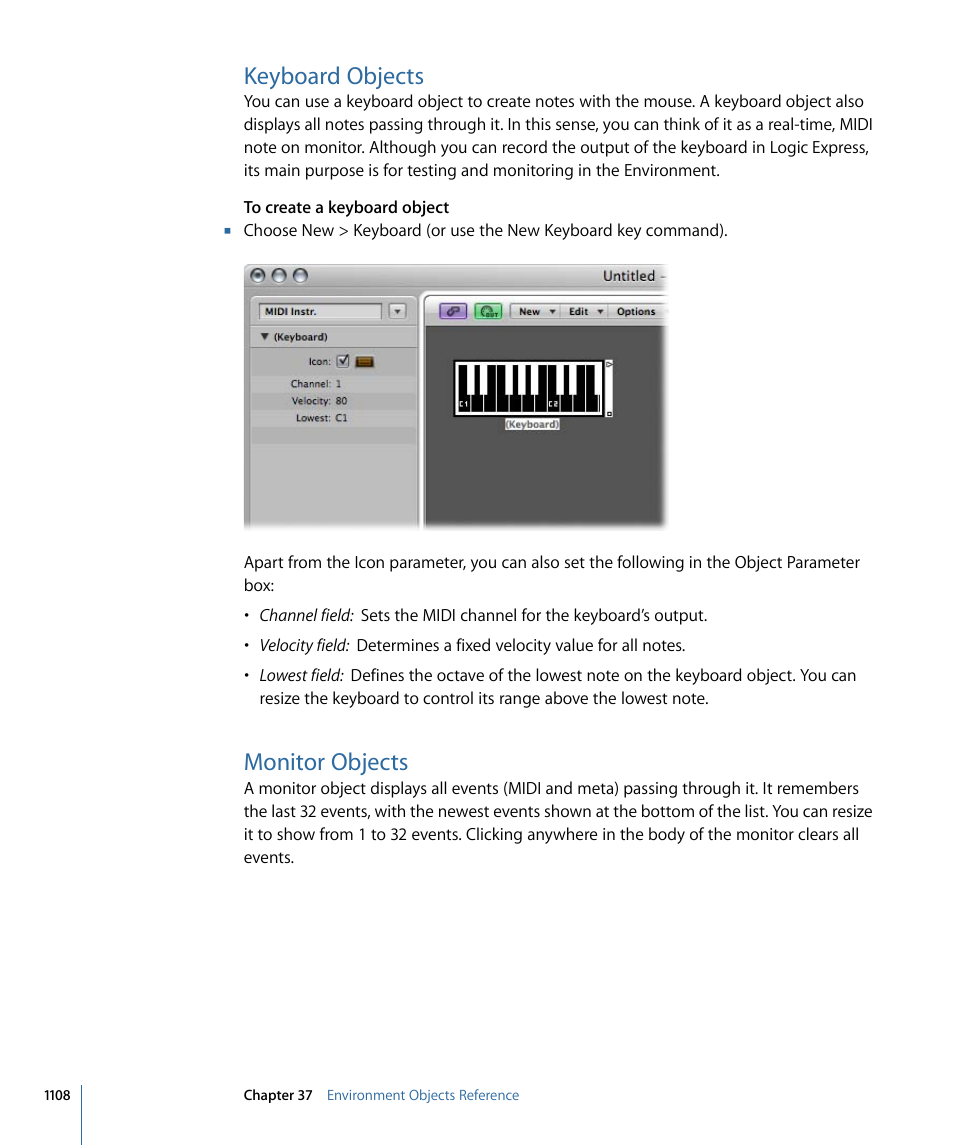 Keyboard objects, Monitor objects | Apple Logic Express 9 User Manual | Page 1108 / 1294