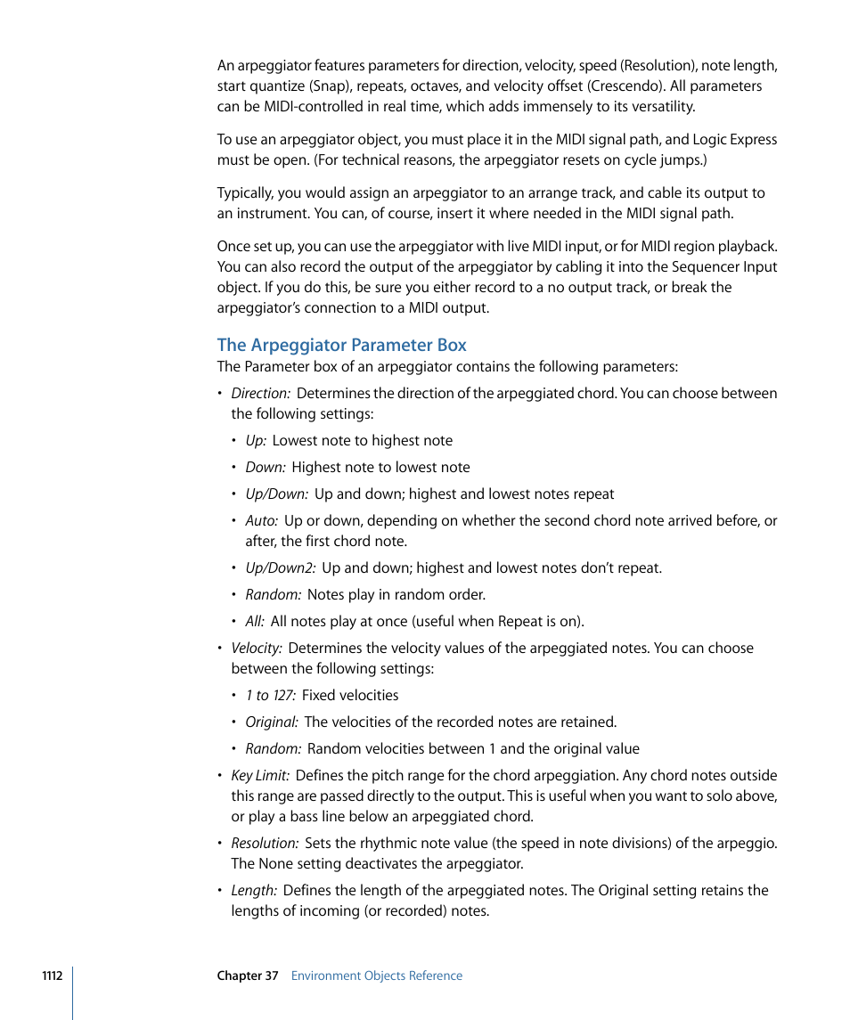 The arpeggiator parameter box | Apple Logic Express 9 User Manual | Page 1112 / 1294