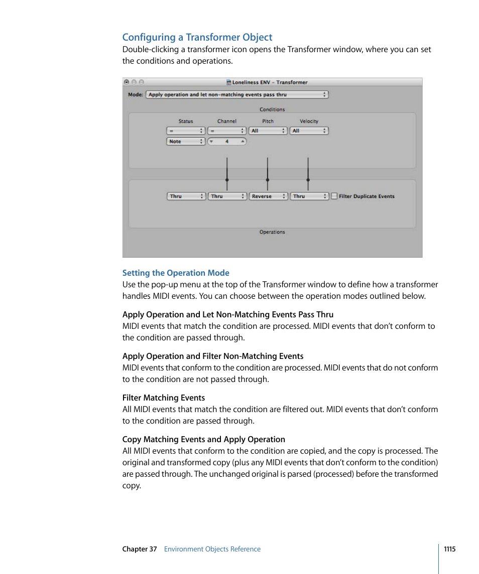 Configuring a transformer object, Setting the operation mode | Apple Logic Express 9 User Manual | Page 1115 / 1294