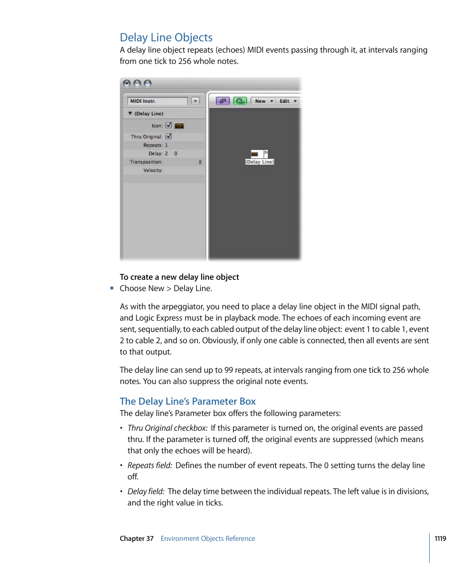 Delay line objects, The delay line’s parameter box | Apple Logic Express 9 User Manual | Page 1119 / 1294