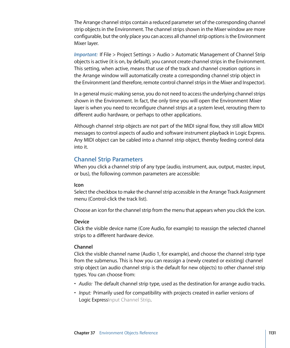 Channel strip parameters | Apple Logic Express 9 User Manual | Page 1131 / 1294