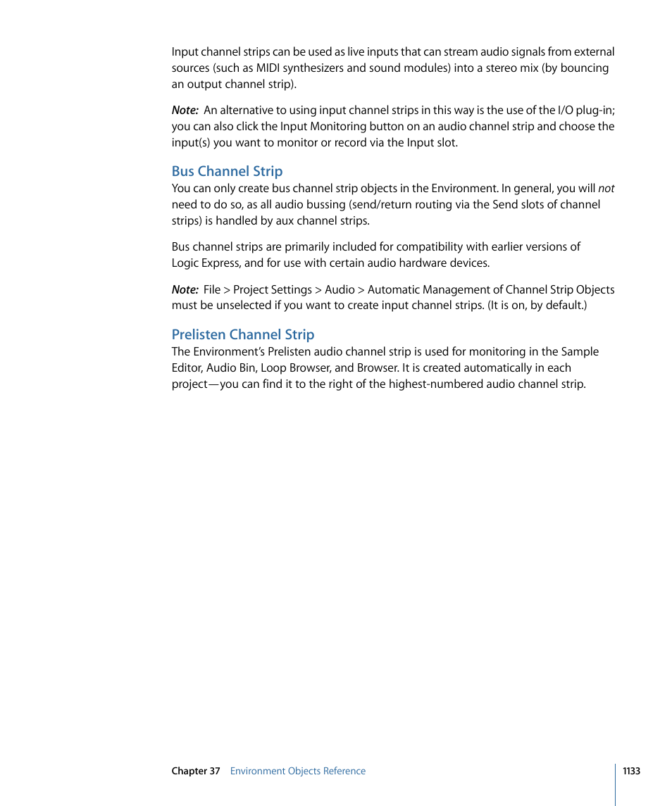 Bus channel strip, Prelisten channel strip | Apple Logic Express 9 User Manual | Page 1133 / 1294