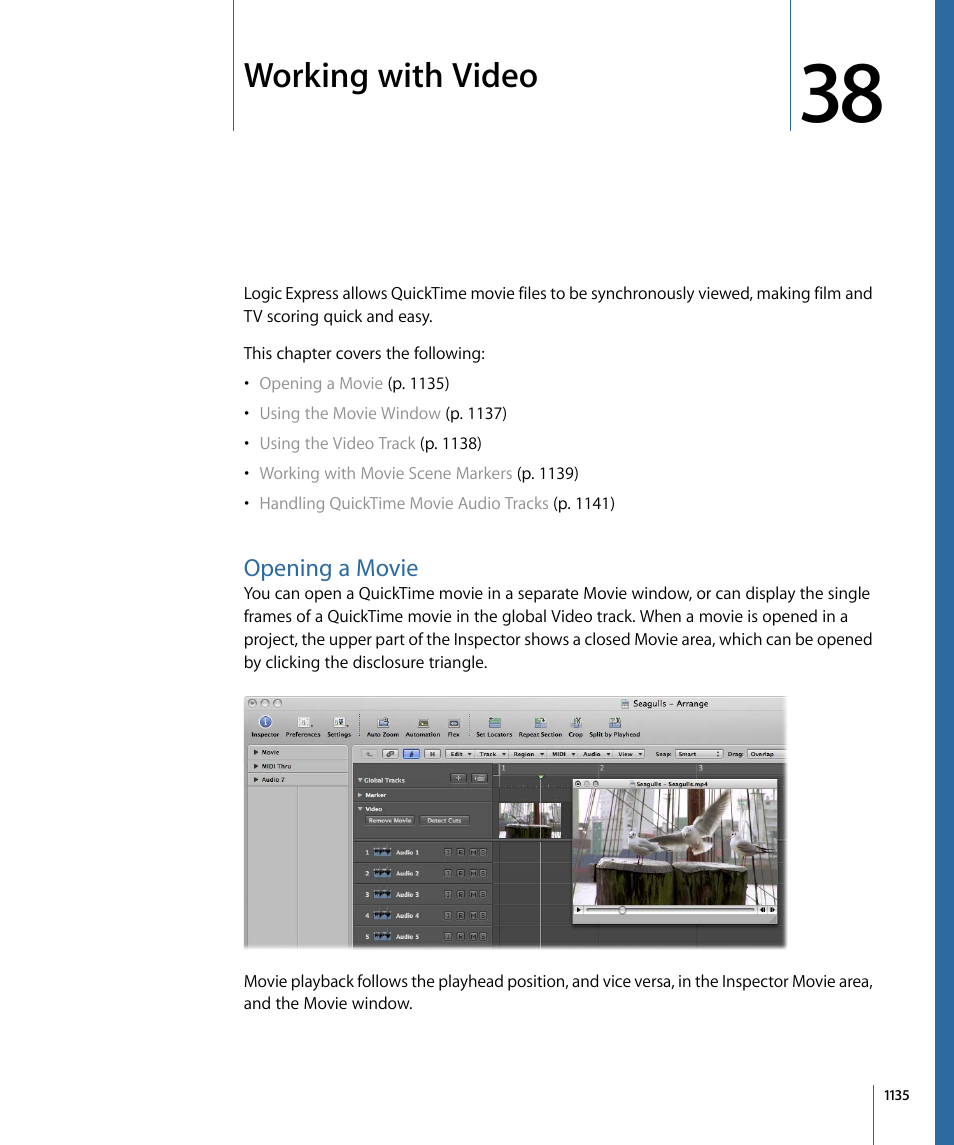 Working with video, Opening a movie | Apple Logic Express 9 User Manual | Page 1135 / 1294