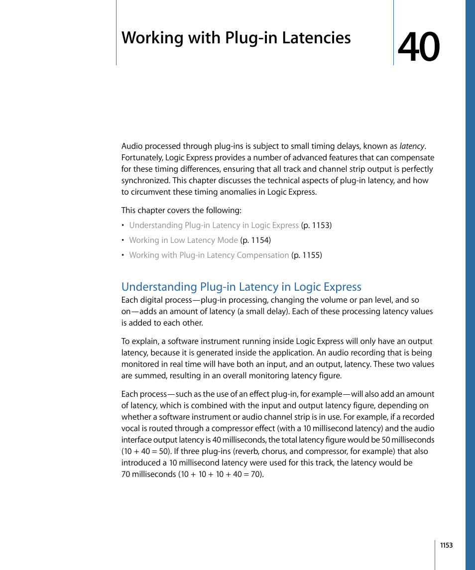 Working with plug-in latencies, Understanding plug-in latency in logic express | Apple Logic Express 9 User Manual | Page 1153 / 1294