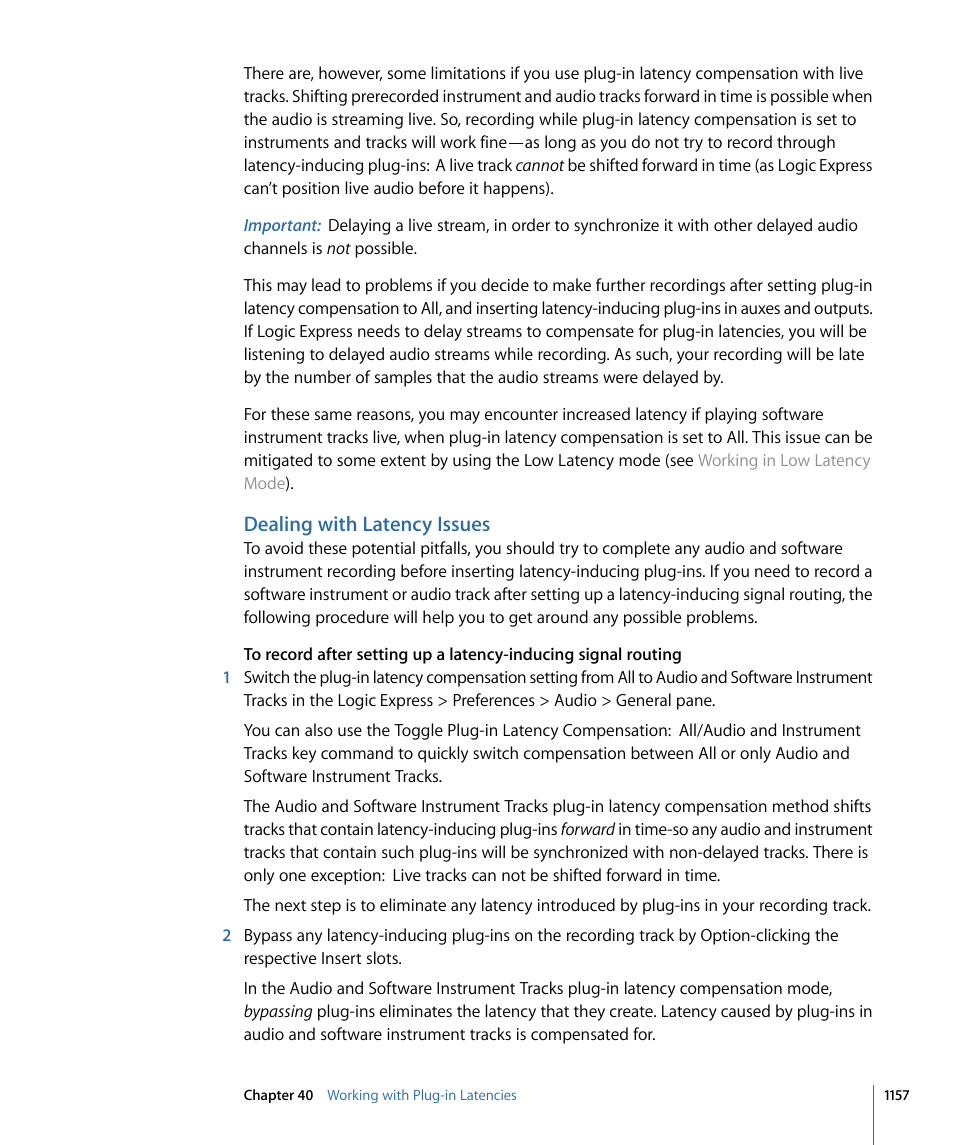 Dealing with latency issues | Apple Logic Express 9 User Manual | Page 1157 / 1294