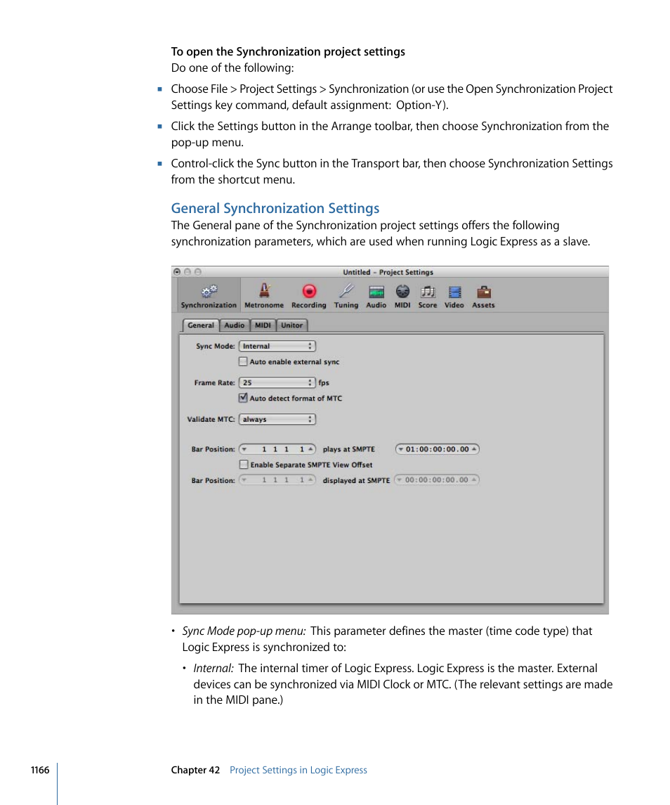 General synchronization settings | Apple Logic Express 9 User Manual | Page 1166 / 1294