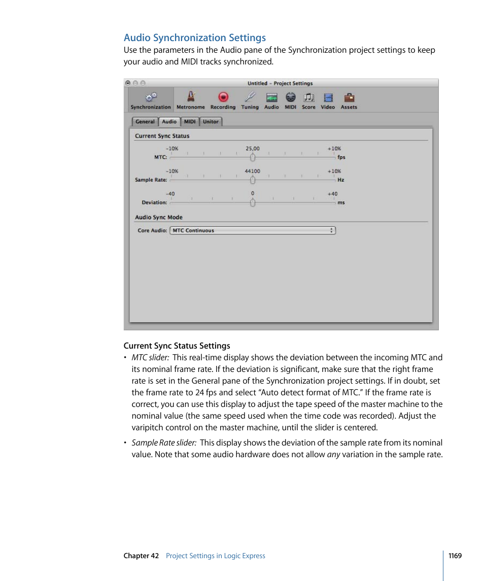 Audio synchronization settings | Apple Logic Express 9 User Manual | Page 1169 / 1294