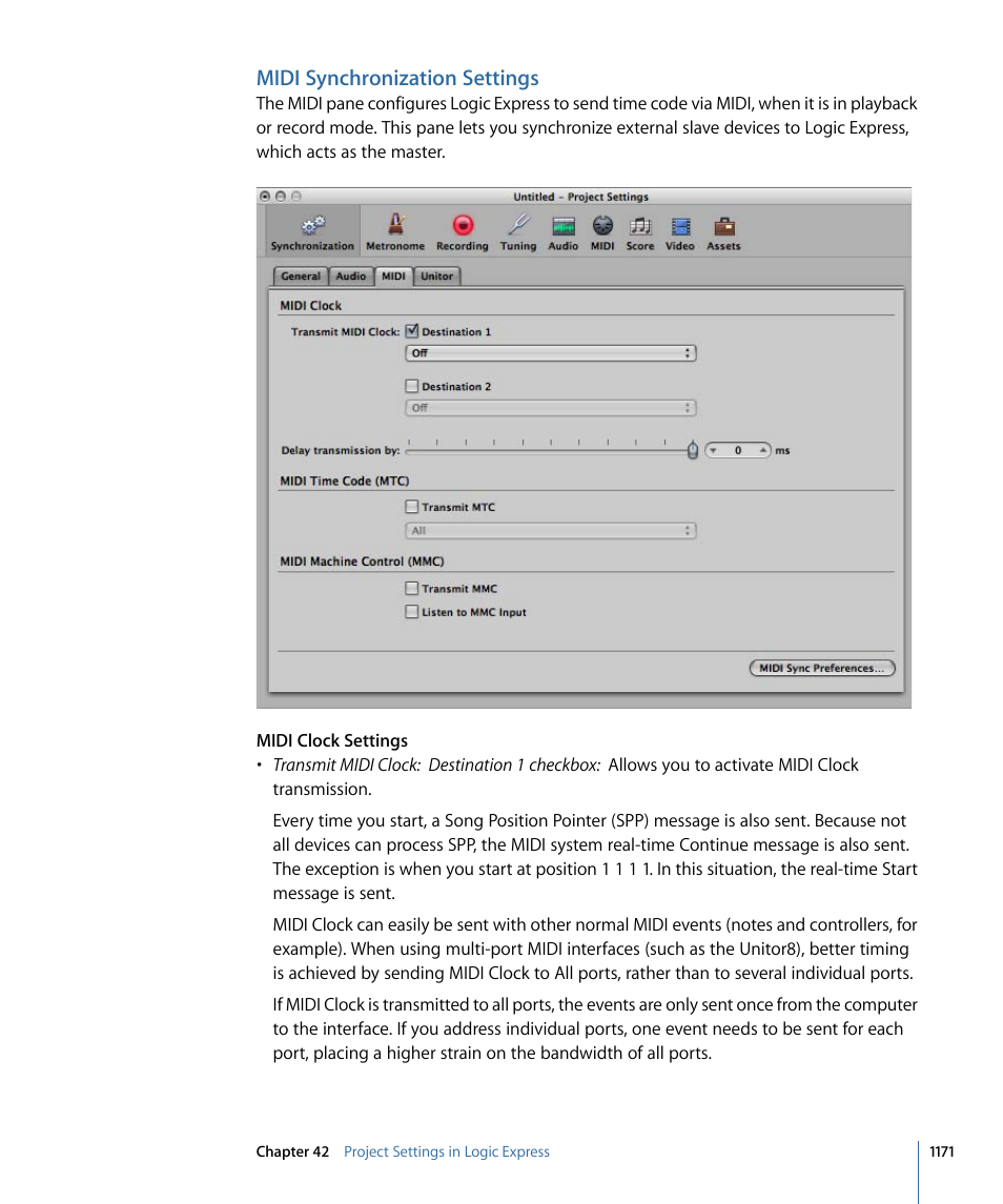 Midi synchronization settings | Apple Logic Express 9 User Manual | Page 1171 / 1294