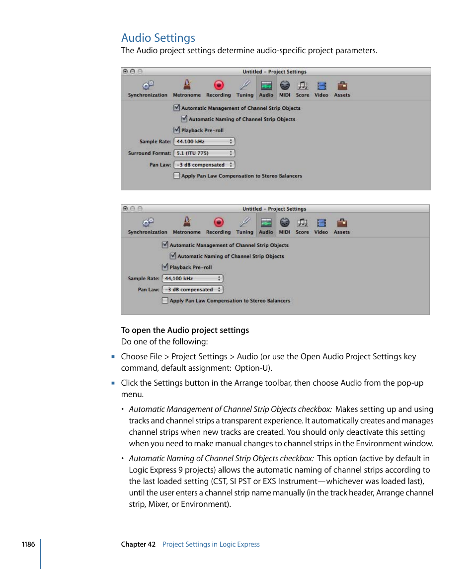 Audio settings | Apple Logic Express 9 User Manual | Page 1186 / 1294
