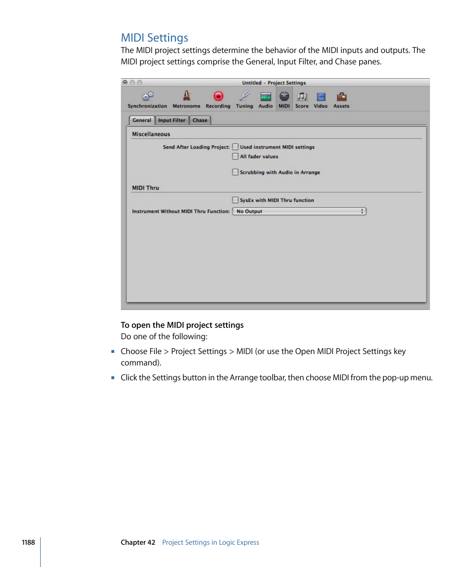 Midi settings | Apple Logic Express 9 User Manual | Page 1188 / 1294