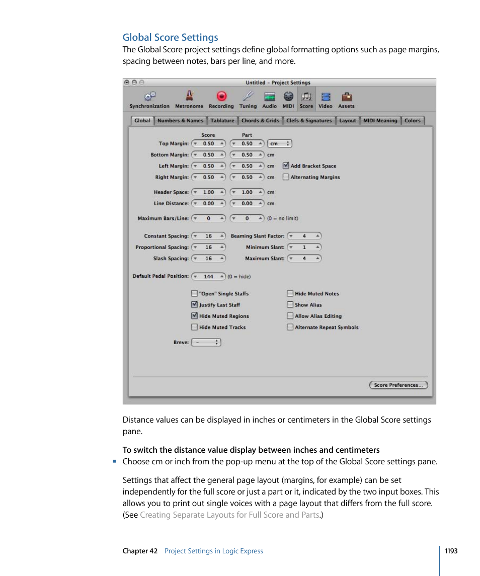 Global score settings | Apple Logic Express 9 User Manual | Page 1193 / 1294