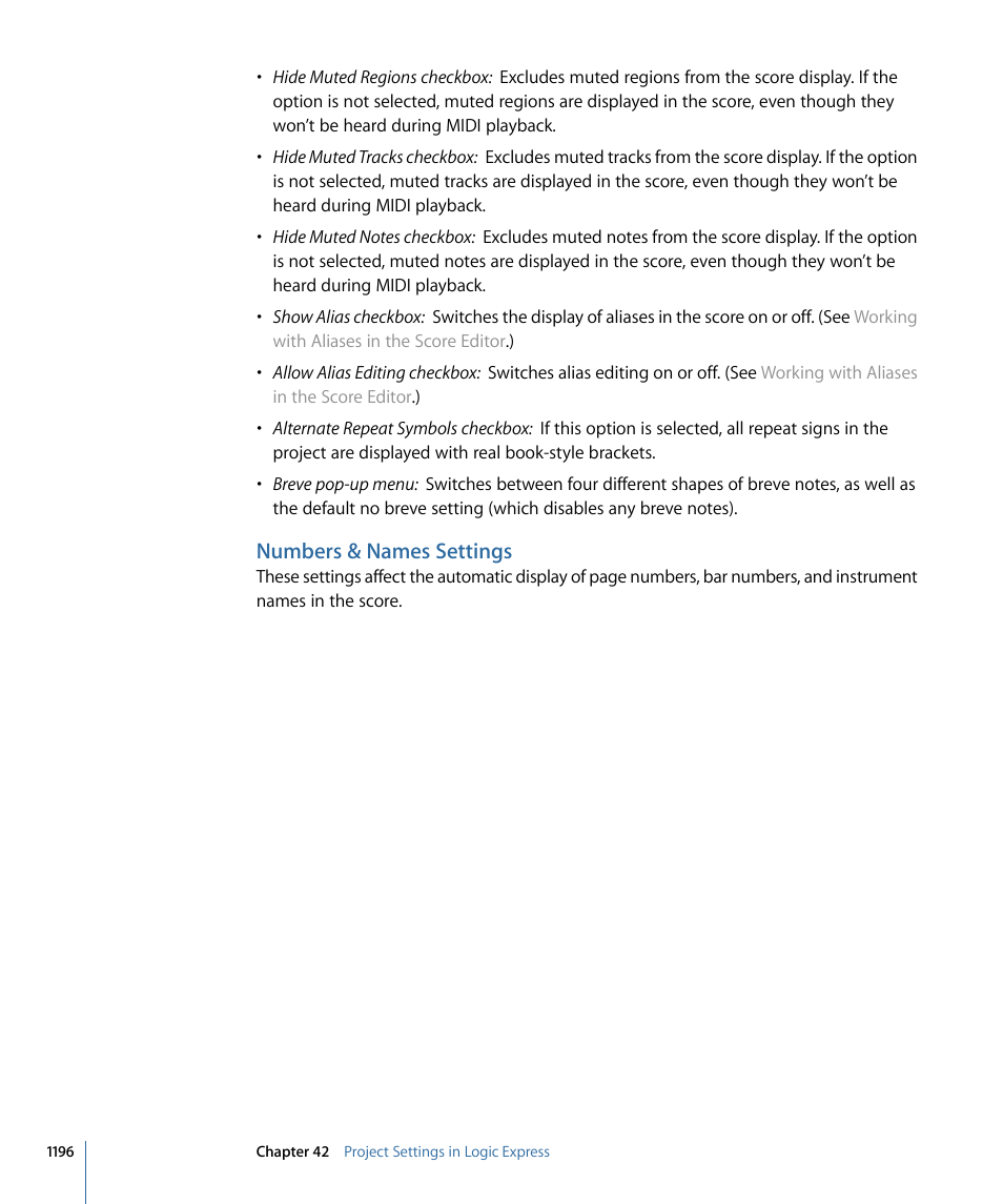 Numbers & names settings | Apple Logic Express 9 User Manual | Page 1196 / 1294