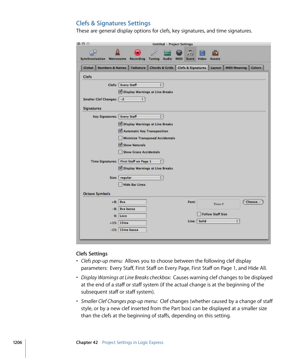 Clefs & signatures settings | Apple Logic Express 9 User Manual | Page 1206 / 1294