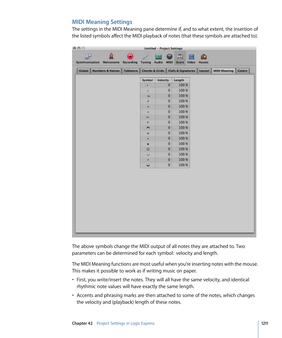 Midi meaning settings | Apple Logic Express 9 User Manual | Page 1211 / 1294
