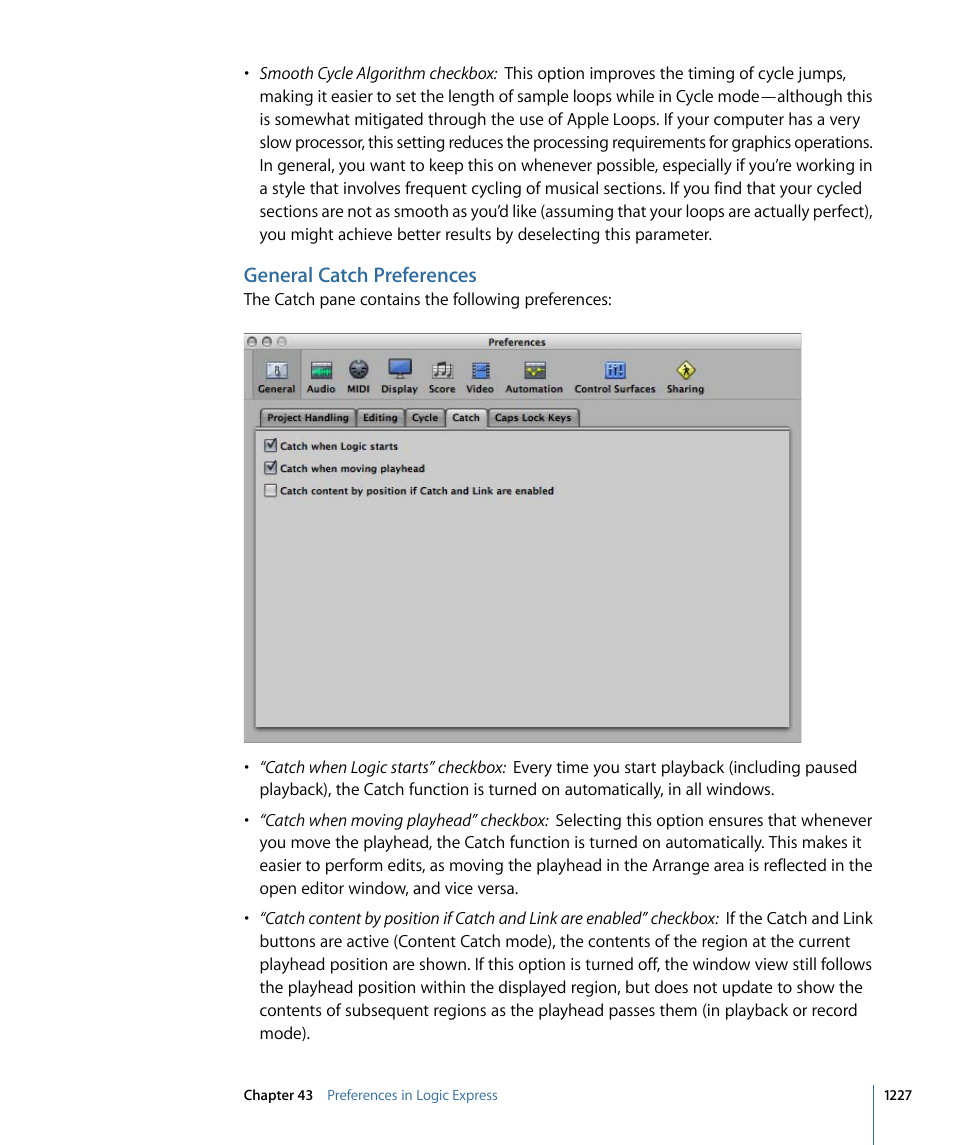 General catch preferences | Apple Logic Express 9 User Manual | Page 1227 / 1294