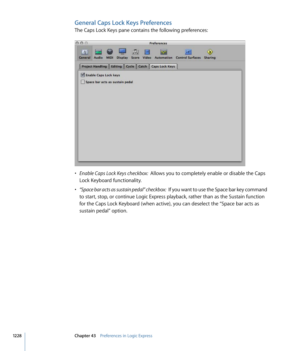 General caps lock keys preferences | Apple Logic Express 9 User Manual | Page 1228 / 1294