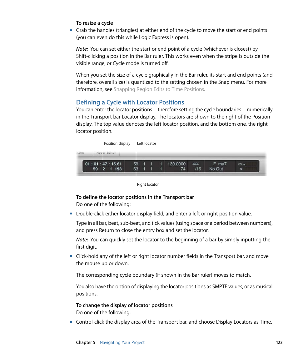 Defining a cycle with locator positions | Apple Logic Express 9 User Manual | Page 123 / 1294