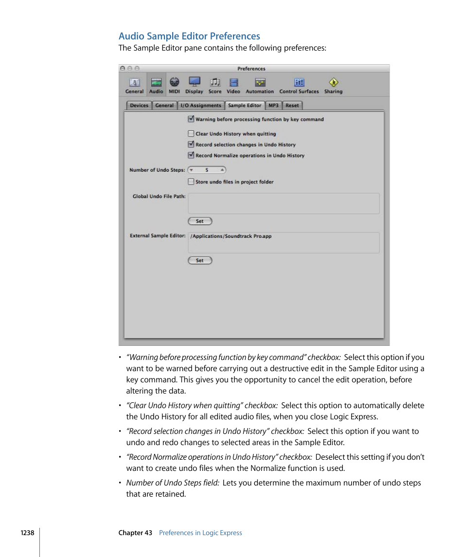 Audio sample editor preferences | Apple Logic Express 9 User Manual | Page 1238 / 1294