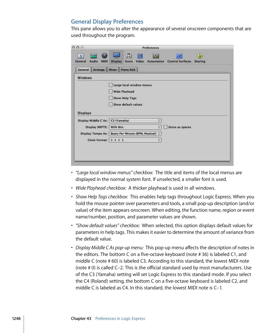 General display preferences | Apple Logic Express 9 User Manual | Page 1248 / 1294