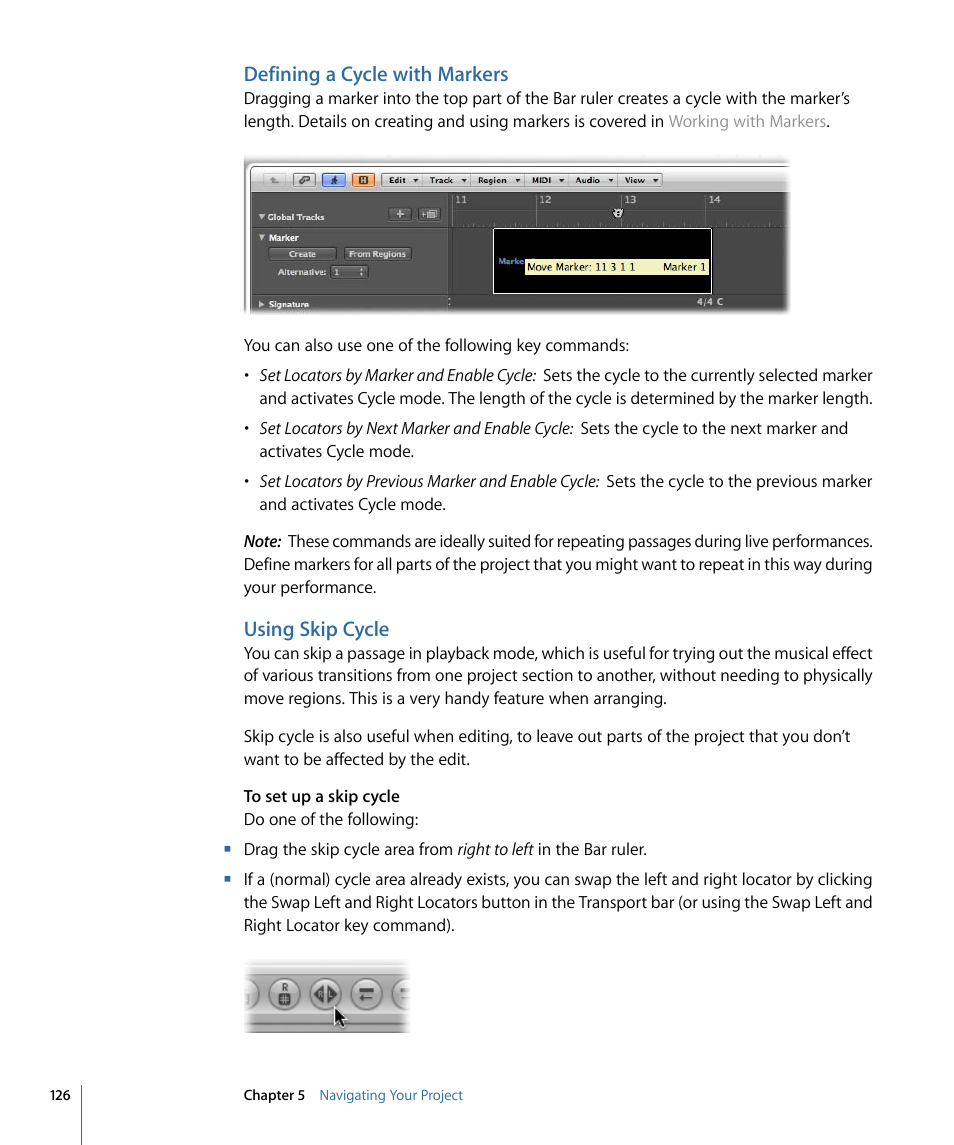 Defining a cycle with markers, Using skip cycle | Apple Logic Express 9 User Manual | Page 126 / 1294