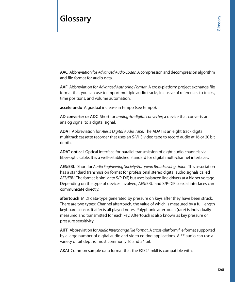 Glossary | Apple Logic Express 9 User Manual | Page 1261 / 1294