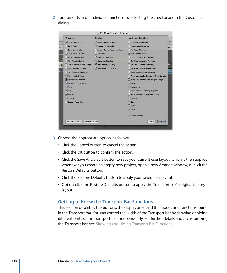 Getting to know the transport bar functions | Apple Logic Express 9 User Manual | Page 130 / 1294