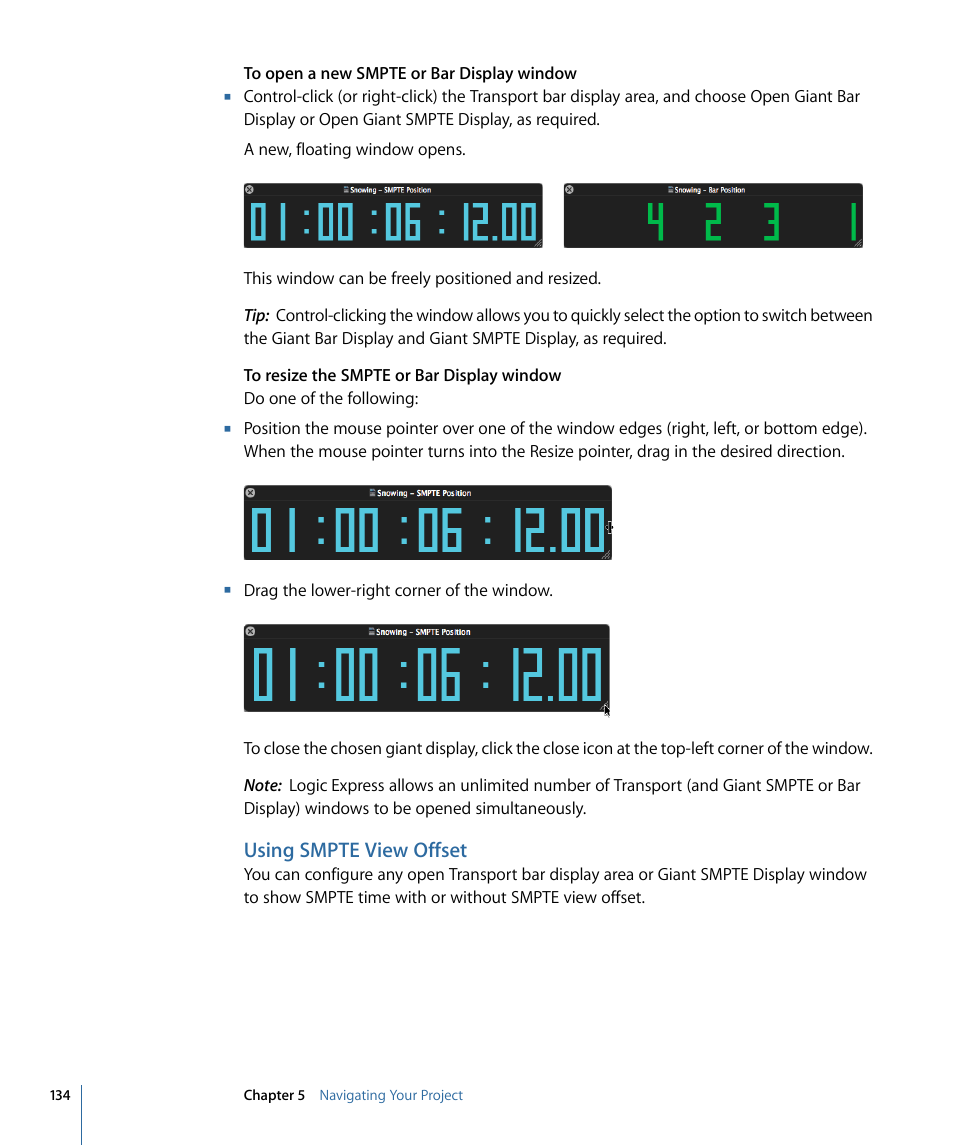 Using smpte view offset | Apple Logic Express 9 User Manual | Page 134 / 1294