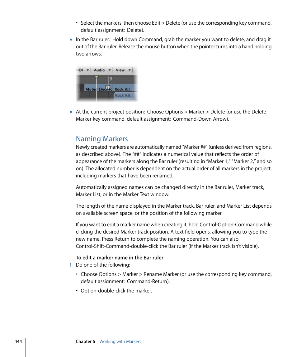 Naming markers | Apple Logic Express 9 User Manual | Page 144 / 1294