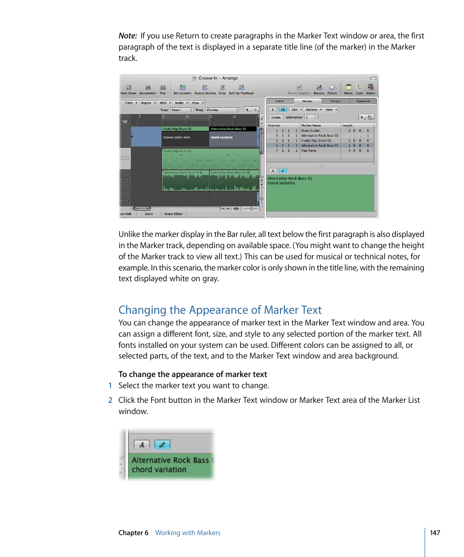 Changing the appearance of marker text | Apple Logic Express 9 User Manual | Page 147 / 1294