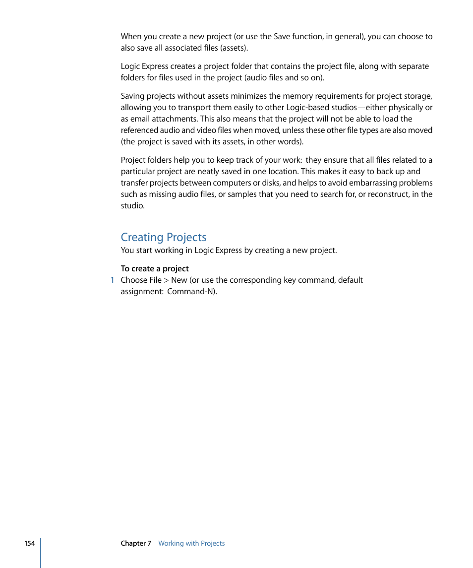 Creating projects | Apple Logic Express 9 User Manual | Page 154 / 1294