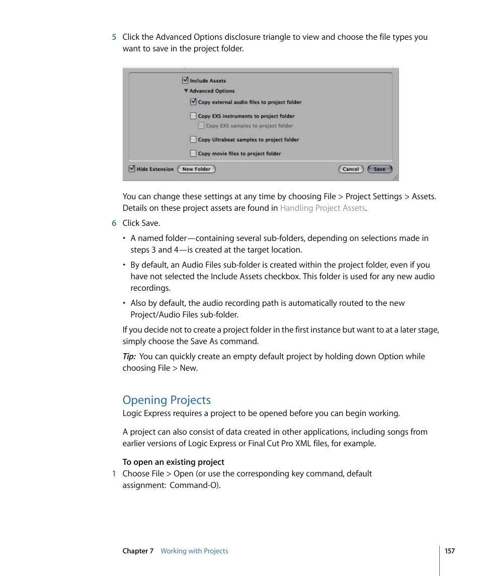 Opening projects | Apple Logic Express 9 User Manual | Page 157 / 1294