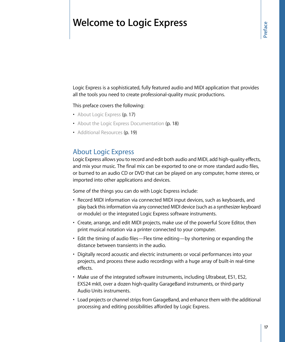 Welcome to logic express, About logic express | Apple Logic Express 9 User Manual | Page 17 / 1294