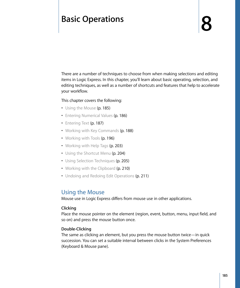 Basic operations, Using the mouse | Apple Logic Express 9 User Manual | Page 185 / 1294